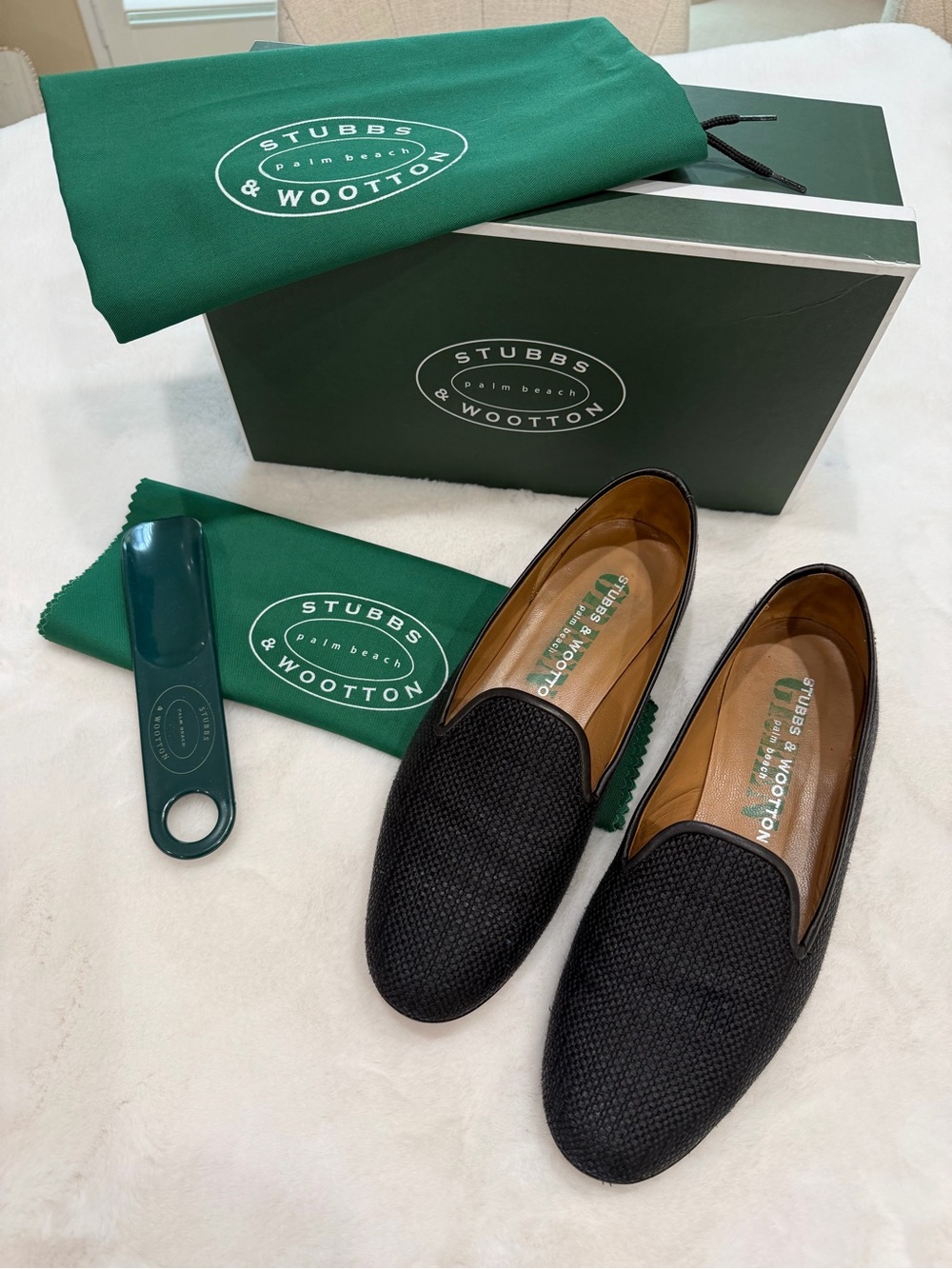Stubbs & Wootton Black Woven Loafers